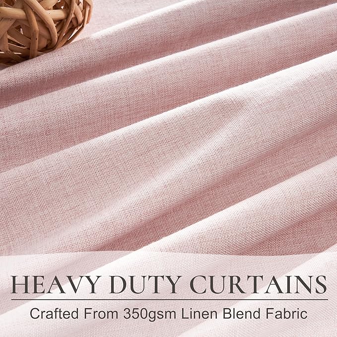BabyPink Curtains for Girls Room, Cute Blackout Bedroom Curtains Aesthetic 84 Inch Length 2 Panels Set Flax Linen Thermal Drapes Insulated&Soundproof Back Tab/Hook Belt Preppy (50"W x 84"L)