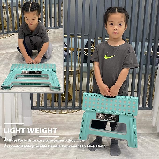 Folding Step Stool - 9" Height - Holds up 300 Lbs Lightweight Foldable Stepping Stool is Sturdy Enough to Support Adults & Safe Enough for Kids. Skid Resistant and Open with one Hand