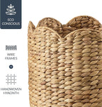 Best Choice Products 3pc Water Hyacinth Scalloped Multipurpose Nesting Baskets, Storage Bin Organization Totes for Living Room, Bedroom, Nursery, Laundry Room - Natural