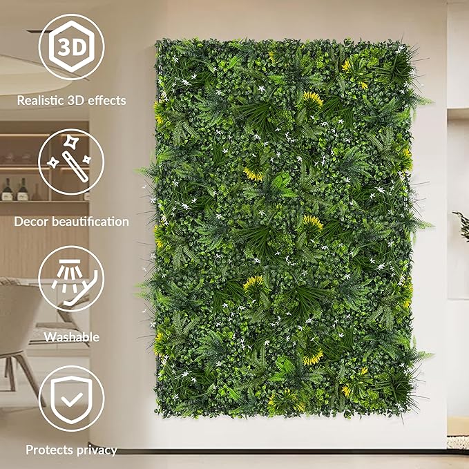 Artificial Grass Wall Boxwood Plant Panel: 20"x20"(12P) UV Resistant Green Leaves Faux for Interior Wall Backdrop,Garden and Indoor Outdoor Wall&Fence Covering Privacy，Party Wall Fence Decor