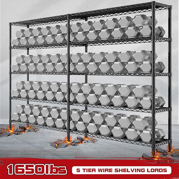 REIBII 73''W Shelf 1650 LBS Storage Shelves 5-Tier Metal Shelving Wire Shelving Unit, Adjustable Heavy Duty Metal Shelves Wire Shelf for Pantry Kitchen Industrial Garage, 17.7" D x 73" W x 71" H