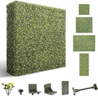 SunnyRoyal 252" Wx36 Hx6 D Artificial Boxwood Hedge Wall for Indoor and Outdoor Lifelike Greenery Privacy Fence for Patio Balcony Office Garden Party(Green with White Flower)