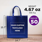 DISCOUNT PROMOS Custom Luxurious Laminated Tote Bags Set of 50, Personalized Bulk Pack - Reusable, Great for Shopping, Beach, Wedding Favors - Royal Blue