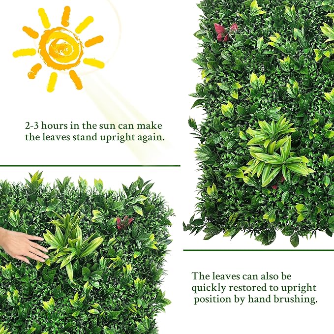 Artificial Boxwood Panels: 40" x 40" (11.5 sqft) UV-Anti Fake Grass Ivy Privacy Hedge Greenery Backdrop Fence Wall Screen for Garden Fence Covering Privacy, Outdoor Indoor Home Decor