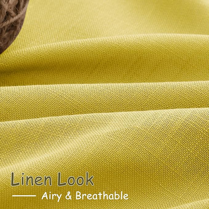 Celery Yellow Curtains 96 Inch Long 2 Panels Set Back Tab Rod Pocket Linen Blend Textured Semi Sheer Light Filtering Boho Decor Curtains Aesthetic Room Decor for Bedroom and Living Room 8Ft 52x96 Inch