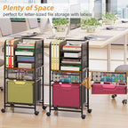 6-Tier Rolling File Cart with 2 Drawers, File Cabinet Organizer for Hanging File Folders, Letter-Size File Storage with Wheels, Multi-Layer Mobile Filing Cabinet for Office and Home