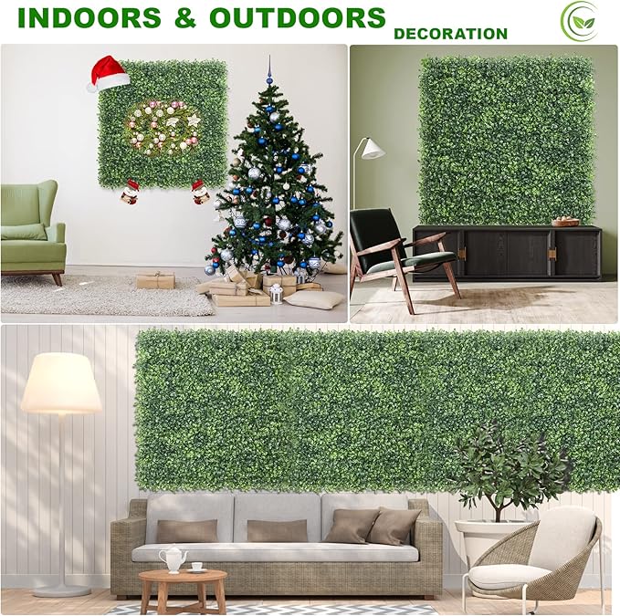 KASZOO 12Pack 20"x20" Artificial Boxwood Grass Backdrop Panels Topiary Hedge Plant, UV Protected Privacy Hedge Screen Faux Boxwood for Outdoor,Indoor,Garden,Fence,Backyard,Greenery Walls