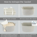 Large Rectangle Blankets Basket Living Room 22"x17"x12" Woven Cotton Rope Storage Baskets for Nursery Toy Baskets for Kids and Dogs Laundry Basket Bin for Clothes Towels grey