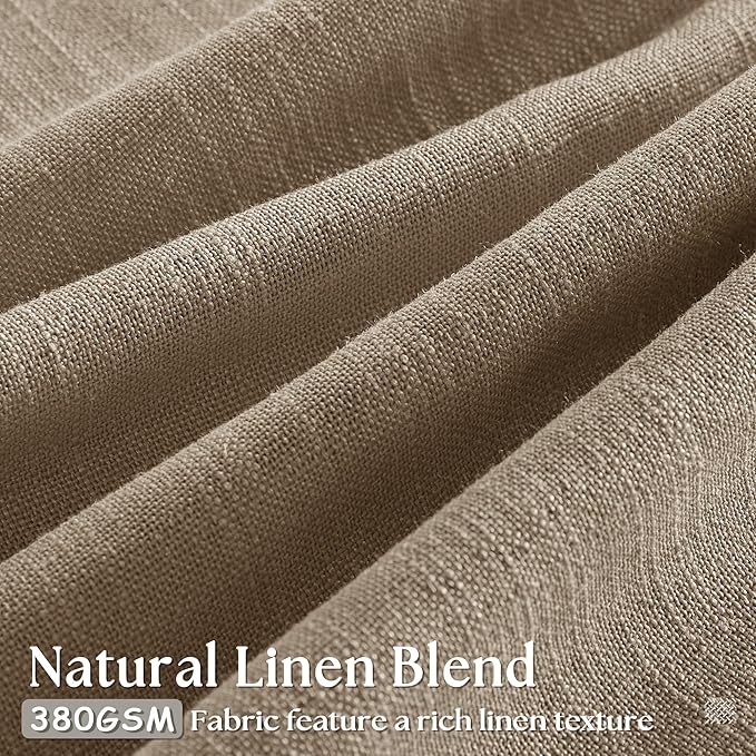 80 Inch Pinch Pleated Linen Curtains 2 Panels for Living Room Bedroom Boho Farmhouse Light Copper Brown Tan Latte Semi Sheer Back Tab Pinch Pleat with Hooks Rings Window Curtain 80 Inches Long