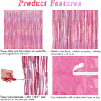 4 Pack Pink Backdrop, 3.28 FT x7.05 FT Foil Fringe Curtains, Metallic Glitter Pink Streamer Fringe Backdrop Foil Curtains, Laser Pink Birthday Party Valentines Day Decorations Bachelorette Decor