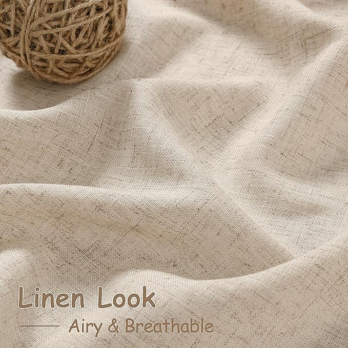 Nanspring Grey Flax 84 Inch Curtains for Living Room Luxury Linen Blend Light Filtering Mordern Boho Curtain Back Tab and Rod Pocket Privacy Sheer Drapes for Bedroom Office 52x84, 2 Panels