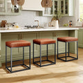 MAISON ARTS Counter Height Bar Stools Set of 3 for Kitchen Counter 24 Inch Backless Modern Barstools Industrial Upholstered Faux Leather Stools Farmhouse Island Chairs, Brown