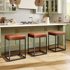 MAISON ARTS Counter Height Bar Stools Set of 3 for Kitchen Counter 24 Inch Backless Modern Barstools Industrial Upholstered Faux Leather Stools Farmhouse Island Chairs, Brown
