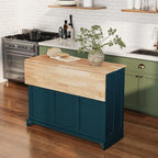 HLR Kitchen Island Cart with Storage, Carved Doors Modern Rolling Islands with Drop Leaf, Sideboard Buffet Cabinet on Wheels, Prep Table for Kitchen, Dining Room (Green)