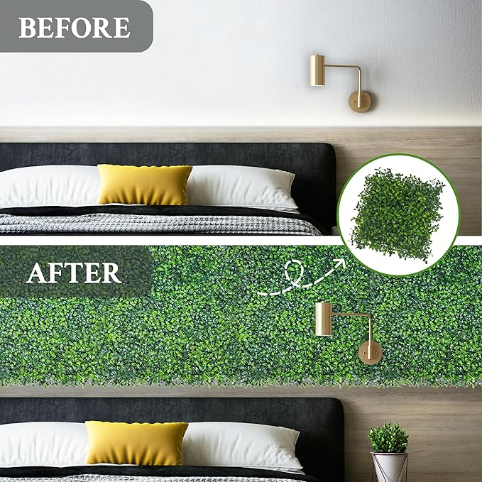 Artificial Grass Wall Panel,10"x 10"(12P) 4-Layer Leaf UV-Anti Greenery Faux Boxwood for Indoor,Outdoor Patio Balcony Privacy & Ivy Fence Covering Privacy, Garden, Backyard Wall Backdrop Decor
