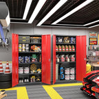 Greenvelly Metal Storage Cabinet with Doors and Adjustable Shelves,72" Black Red Locking Steel Garage Cabinet with Lock, Metal Tool Cabinets for Garage,Home Office,School