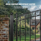 ZUMI Dual Swing Driveway Gate, 12x6 ft. Outdoor Steel Fence for Home Security, Heavy-Duty Weatherproof Iron Kit, Opera Style