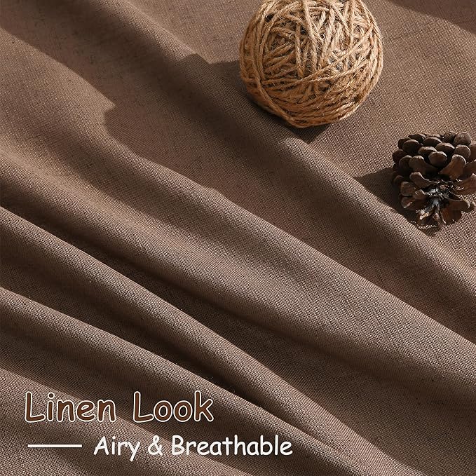 Extra Long Curtains 2 Panels 102 Inches Long for Dinning Room Caramel Brown Back Tab Rod Pocket Light Filtering Semi Sheer Drapes Cotton Linen Textured Window Curtain 102 Inch Length for Bedroom