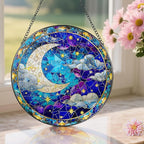 8-Inch Moon and Star Stained Glass Ornament, Stained Glass Window Hanging, Window Hanging Decor Suncatcher, Night Sky Ornament | Holiday, Mother’s Day, Housewarming | Gifts for Friend & Family