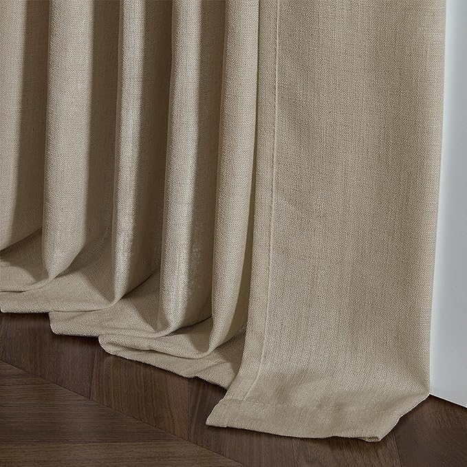 Textured Linen Burlap Curtains 84 Inches Long 2 Panels Neutral Country Tan Greige Flax Ceiling Floor Pinch Pleated Curtains Hooks Track Light Filtering Privacy Drape for Living Room Ofiice Grey Beige