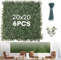 Grass Wall Panels 20″ × 20″ (6 Pack) – UV-Protected Artificial Boxwood Hedge Greenery Backdrop Covers 16.66 sq ft, Indoor/Outdoor Privacy Fence Screen, Zip Ties & Spare Leaves Included