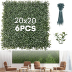 Grass Wall Panels 20″ × 20″ (6 Pack) – UV-Protected Artificial Boxwood Hedge Greenery Backdrop Covers 16.66 sq ft, Indoor/Outdoor Privacy Fence Screen, Zip Ties & Spare Leaves Included