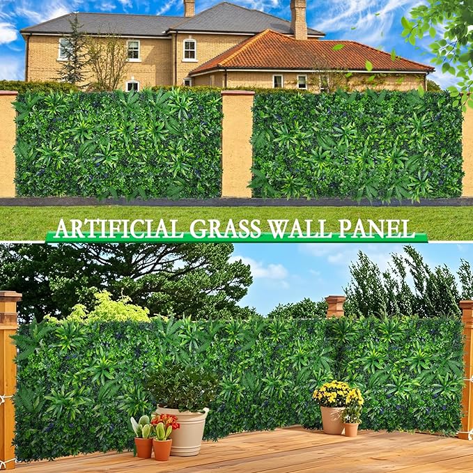 16pcs 20''x20'' Grass Wall Panels, Artificial Hedge Panels Greenery Wall, UV Protected Faux Grass Backdrop Privacy Fence Screen, Greenery Wall for Outdoor Indoor Garden Birthday Wedding Decor