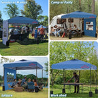 10x10 Pop Up Canopy with Sidewalls, Easy Up Canopy Tent, Heavy Duty Tents for Parties, One Person Set Up Event Tent, Light Blue