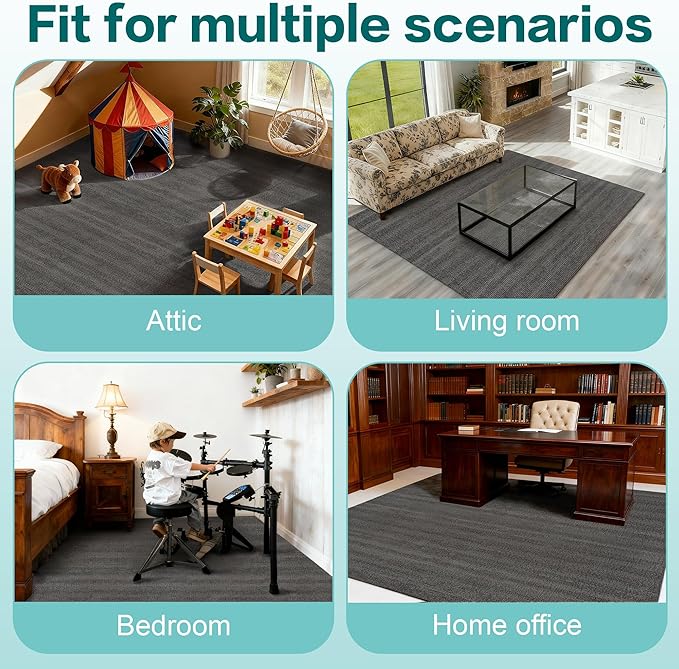 jxgzyy Commercial Carpet Tiles for Office, 20×20 Inch, 0.31'' Padded Carpet Squares, Non-Adhesive Carpet Flooring with Textured Silicone Back, Easy DIY, Renter-Friendly, 4 Pcs/10.8 Sqft