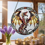 Stained Glass Window Hanging, 8 Inch Dragon Suncatcher Stained Glass, Suncatchers for Windows Hanging, Sun Catchers Indoor Window, Dragon Themed Gifts, Gifts for Men, Women