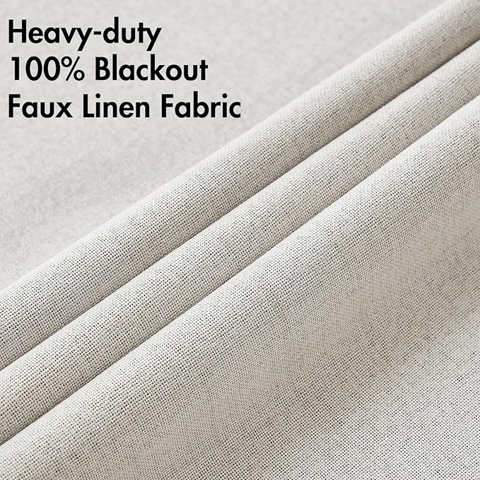 MIULEE Linen Textured Curtains for Bedroom Solid 100% Blackout Thermal Insulated Cream White Grommet Room Darkening Curtains & Drapes Luxury Decor for Living Room Nursery 52 x 63 Inch (2 Panels)