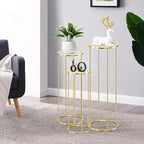3PCS Gold Metal Cylinder Pedestal Stands - Round Plant Display Columns for Party Decor, Floral Arrangements, Vase Displays, Birthday Wedding Backdrop Decorations