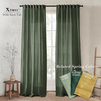 XTMYI 70 Inch Wide Loden Back Tab/Hook Belt Linen Cotton Sheer Curtains for Bedroom,2 Panels,96 Inch Length