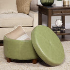 HomePop Round Leatherette Storage Ottoman with Lid, Moss Green Large