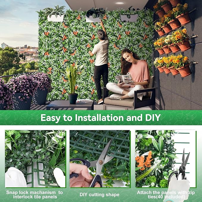 Greenery Wall Panels, 20"x20" 12PCS UV Protected Fake Grass Backdrop Privacy Fence Screen, Artificial Hedges for Outdoors Indoors Green Decor
