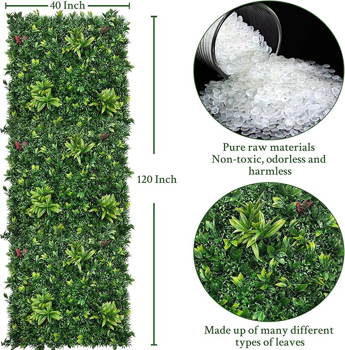 Artificial Boxwood Panels: 40" x 120" (33.5 sqft) UV-Anti Fake Grass Ivy Privacy Hedge Greenery Backdrop Fence Wall Screen for Garden Fence Covering Privacy, Outdoor Indoor Home Decor