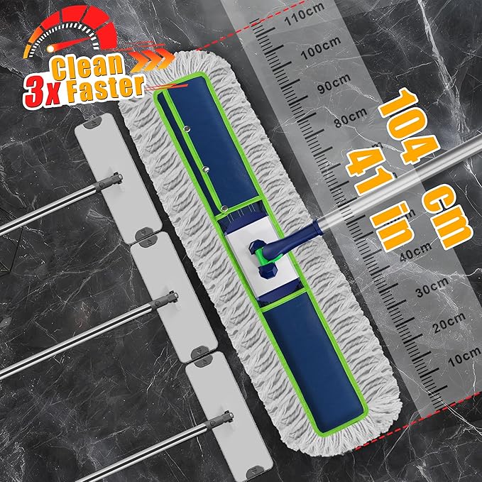 41" Commercial Dust Mop: Large Push Broom Wide Industrial Heavy Duty Hardwood Dry Sweeping Mop with 2 Pads Long Handle for Janitor Indoor Warehouse Gym Cleaning