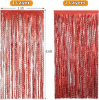4 Pack Red Streamers Party Decorations - 3.3x6.6ft Foil Curtain Background for Birthday Decorations | Wedding | Halloween | Christmas Party Decoration | Red Tinsel Backdrop