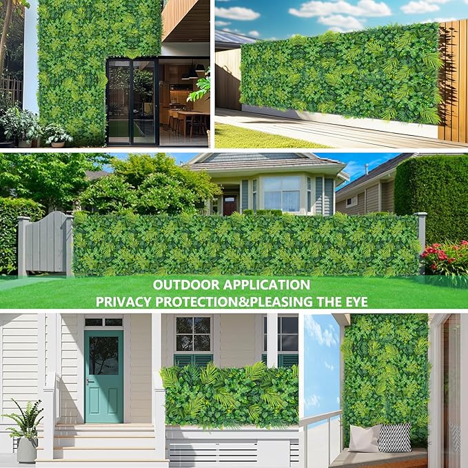 20"X20" Artificial Grass Wall, 16PCS Boxwood Hedge Panels UV-Protected Greenery Privacy Hedge Screen, Grass Backdrop Wall for Indoor Outdoor Patio Balcony, Party Garden Fence Decor