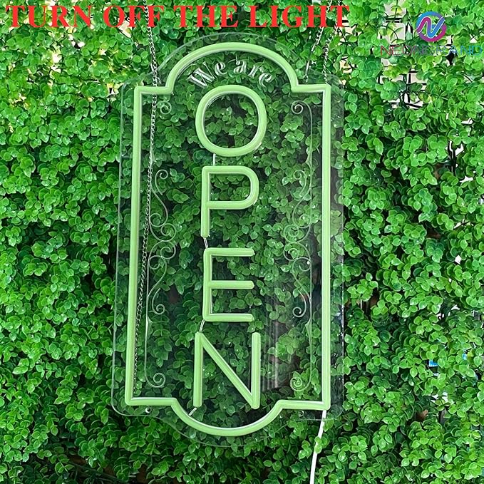 Vertical open sign Vertical Open Led Sign Neon Sign business window light vertical open signs for business (Green LARGE SIZE 30x16")