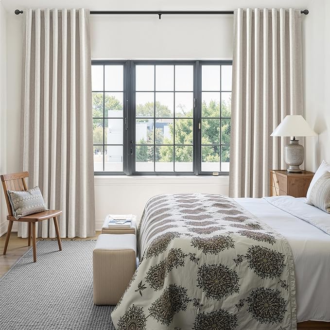 Long Curtains for Living Room Custom 104 Inch, Sun Blocking Cute Curtains Burg for Bedroom Aesthetic Thermal Blackout Drapes Fabric Thick Natural Ivory (W50"xL104" 2Panels) Back Tab Hooks Pleated