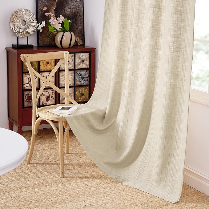 NICETOWN Jacquard Linen Curtains for Bedroom, Waffle Weave Privacy with Light Filtering Window Treatments for Living Room, W52 x L96, 2 Panels