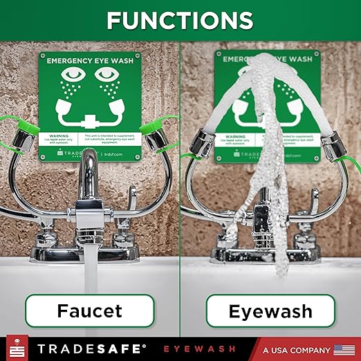 TRADESAFE Faucet Mount Eye Wash Station OSHA Approved - Emergency Eye Wash Station, Eye Wash Station for Sink Faucet, Eye Wash Sign Included, Eyewash Station ANSI Compliant