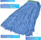 Matthew Cleaning 24oz 6Pack Cotton Floor Mop,Cotton Looped-Open String Heavy Duty String Refills, Universal Headband Blend Refill,Mop Head Replacement for Home, Industrial and Commercial Use(Blue)