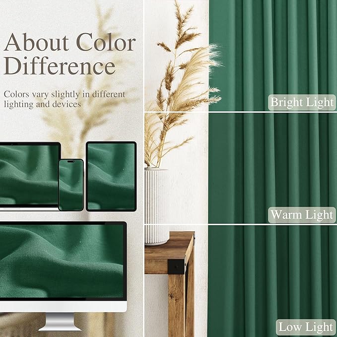Dark Green Linen Curtains 108 Inches Long for Living Room 2 Panels Set Extra Long Back Tab Curtain Sheer Light Filtering Emerald Green Drapes Floor to Ceiling Curtains for Large Windows 52x108