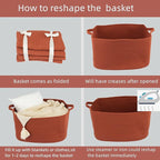 Large Rectangle Blankets Basket Living Room 22"x17"x12" Woven Cotton Rope Storage Baskets for Nursery Toy Baskets for Kids and Dogs Wicker Laundry Basket Bin for Clothes Towels rustic