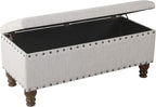 Homepop Home Decor | Upholstered Bench with Nailhead Trim | Large Ottoman with Storage for Living Room & Bedroom | Decorative Home Furniture, Gray Woven