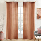 XTMYI Terracotta Country Curtains for Living Room,Sheer Linen Curtains for Bedroom 90 Inches Long,70 Inches Wide