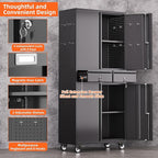 Aobabo Metal Garage Storage Cabinet with Wheels and 2 Locking Drawers, 71" H Steel Rolling Cabinet with 8 Hooks and 2 Adjustable Shelves for Home, Office, Assembly Required, Black