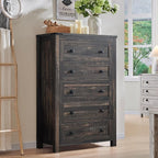 RedLemon Farmhouse 5 Drawer Dresser, 48" Tall Rustic Chest of Drawers, Wood Dresser for Bedroom, Living Room, Hallway, Dark Rustic Oak